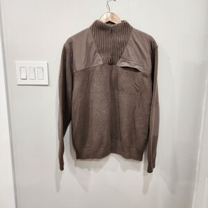 Duluth Trading Co Men XL 1/4 Zip Mock Neck Wool Blend Knit Sweater Elbow Patches